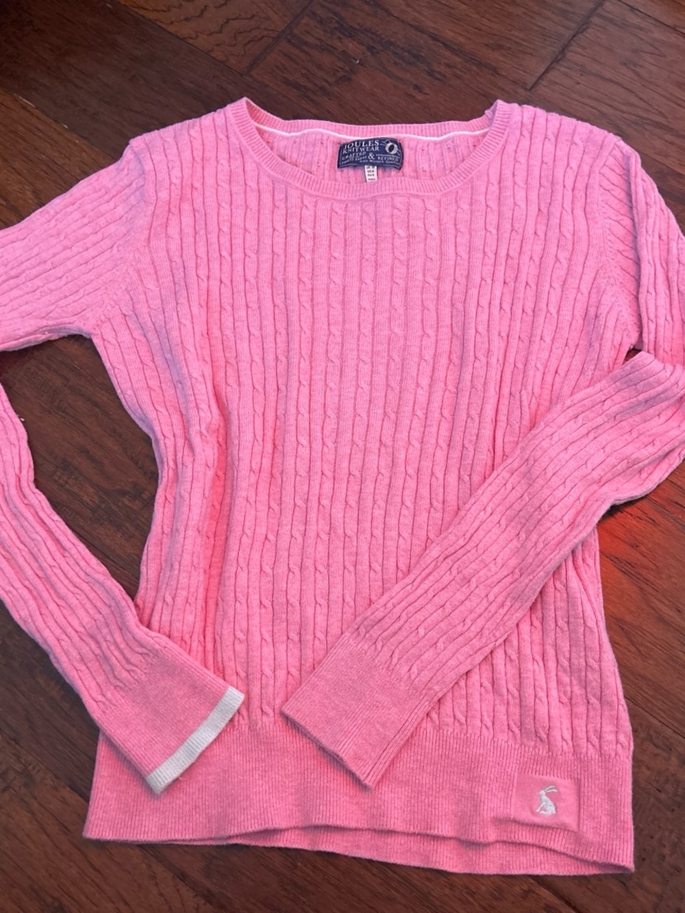 Joules Bubblegum Pink Cable-Knit Crewneck Sweater